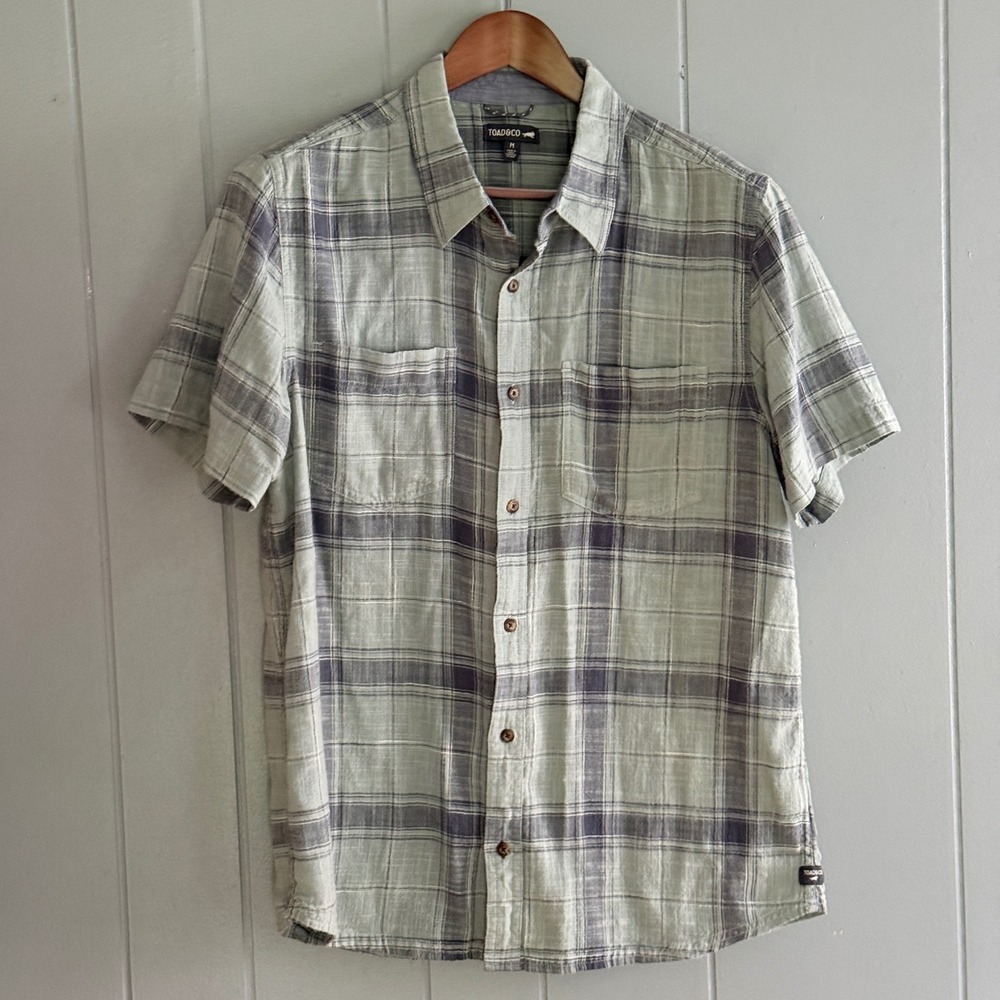 Toad&Co Salton SS Shirt Men's Medium Sage Plaid Organic Cotton Gorpcore Summer